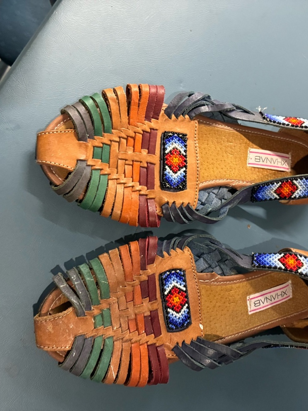 Handwoven Multicolor Leather Huarache Sandals - Brown/Green/Red/Orange